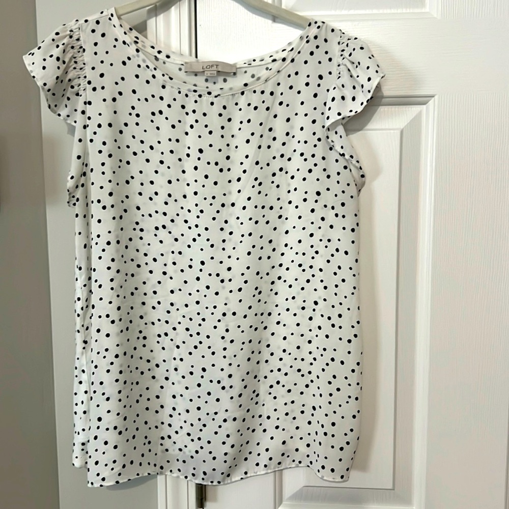 Loft white top with black polka dots